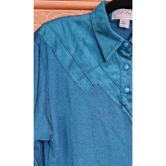 Vintage Union Made Lilli Ann Collections Teal Pullover Sweater With Suede Detail - Picture 6 of 10